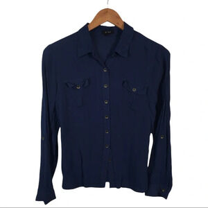 WS851 MINE Trendy Rolled Sleeve Button Blouse L